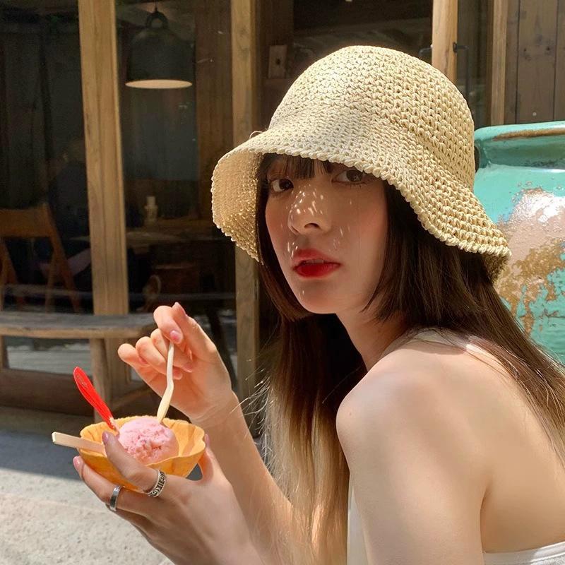 1pc Women Fashion Straw Visor Hat,Outdoor Beach Sun Hat,Braided Fisherman Foldable Hat for Summer Beach Holiday Sun Protection