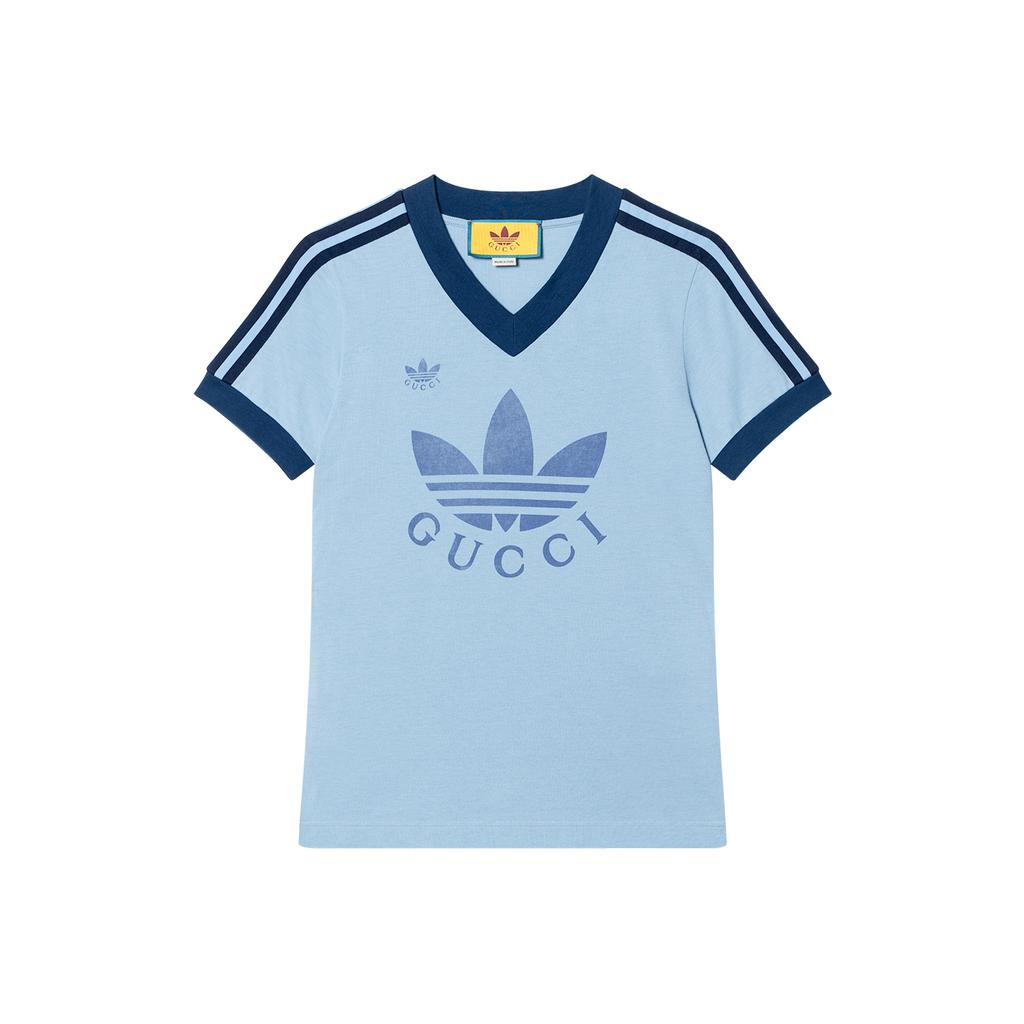 adidas V-Neck T-Shirt Light Blue Unisex Tops 693636-XJEBZ-4709