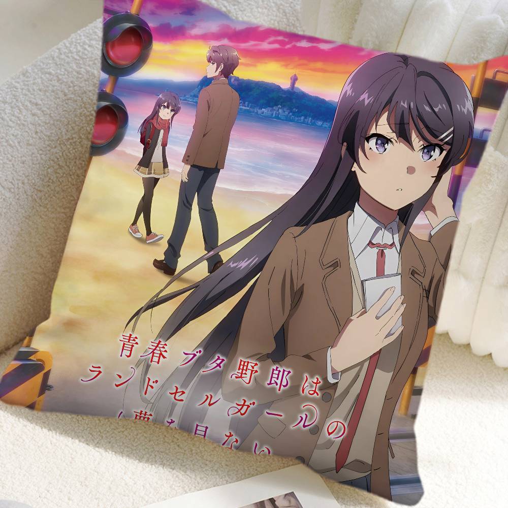 Anime Seishun Buta Yaro Black Stockings Pillow Case Square Pillow Bedroom Sofa Leisure Comfort Cushion Car Home Decoration