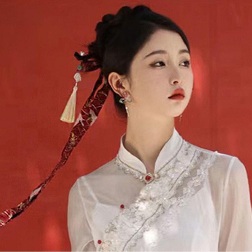 Dragon Chinese Style Hair Band Embroidery Bow Ribbon Headwear Retro New Year Headwear  Girl/Women