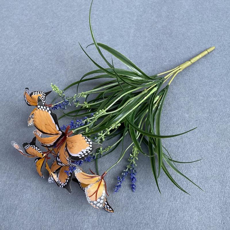 

5 Lavender Butterflies Simulate Green Plants Wedding Scene Hotel Decoration Photography Decoration Props Fake Flowers оранжевый