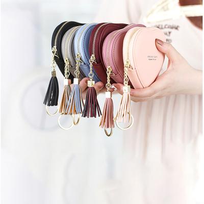 Portamonete a Forma di Cuore con Cerniera in Pelle PU Carino Piccolo Portafoglio alla Moda Porta Monete Tinta Unita Nappa Pochette Accessorio Moda da Ragazza