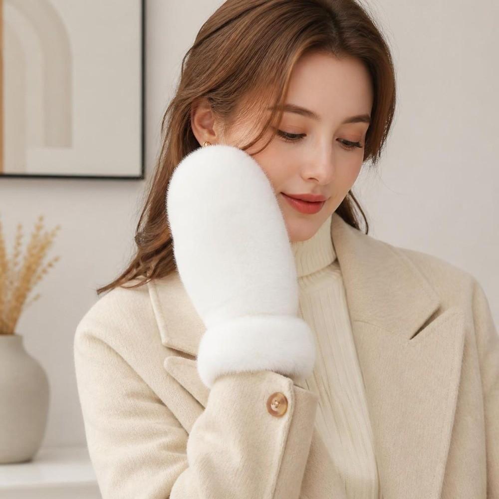 1pair Thickened Plush Gloves Windproof Full-Finger Gloves New Winter Mittens Women