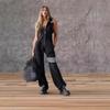 Women's Sleeveless Zip Front Jumpsuit Striped Wide Leg Solid Color Casual Sporty One Piece