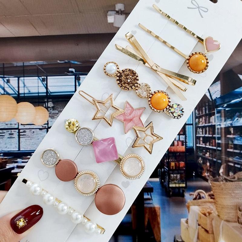 

8 шт./компл., набор акриловых заколок для волос с жемчугом и кристаллами для женщин, заколки с геометрическим рисунком в стиле ретро, ​​аксессуары для волос для девочек, модные украшения