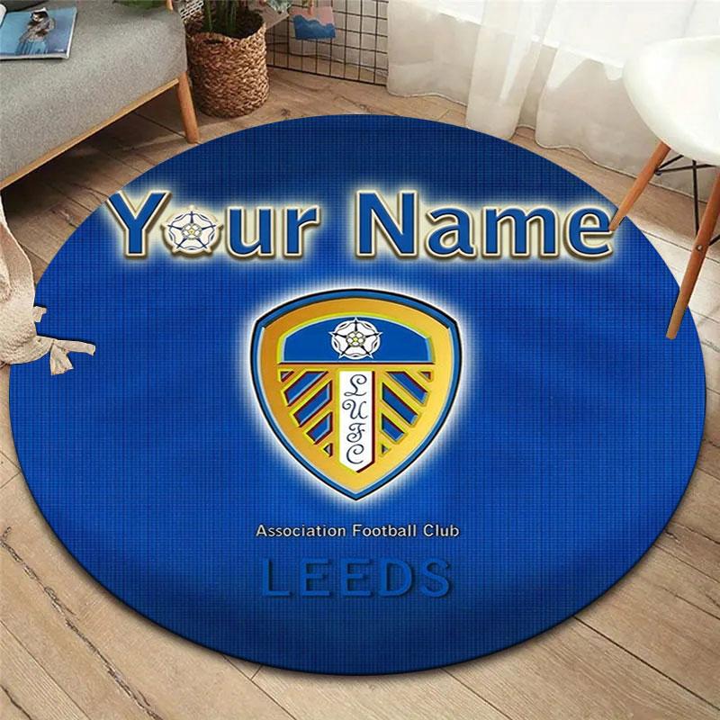 Leeds United Custom Name Round Area Rug,Carpet Rug for Living Room Bedroom Sofa Playroom Decor,Non-slip Floor Mat