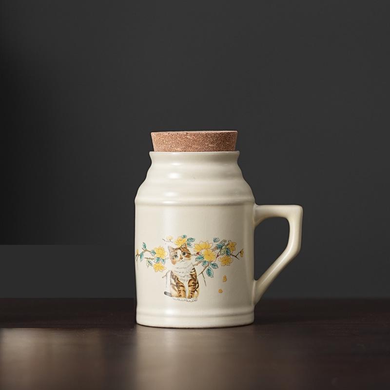 

Large Capacity Ru Kiln Ceramic Thermos with Lid - Retro Style Thermal & Cold Insulation for Office Tea Gift.