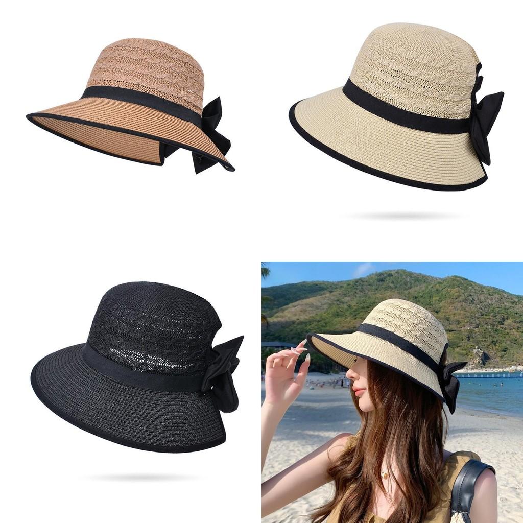 Summer Straw Hat For Women With Butterfly Knot Large Brim Sun Protection For Outdoor Travel