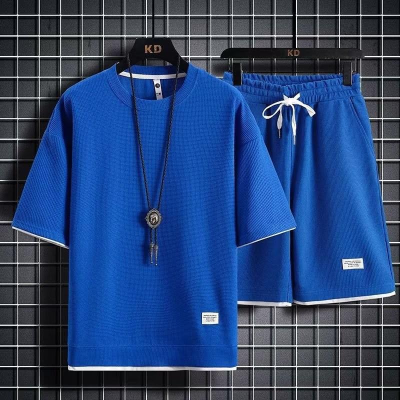 Men's Hong Kong Style Loose Two-Piece Waffle Sports Suit