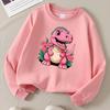 Kids Crewneck Long Sleeve Sweatshirt,Pink Dinosaur With Floral Print