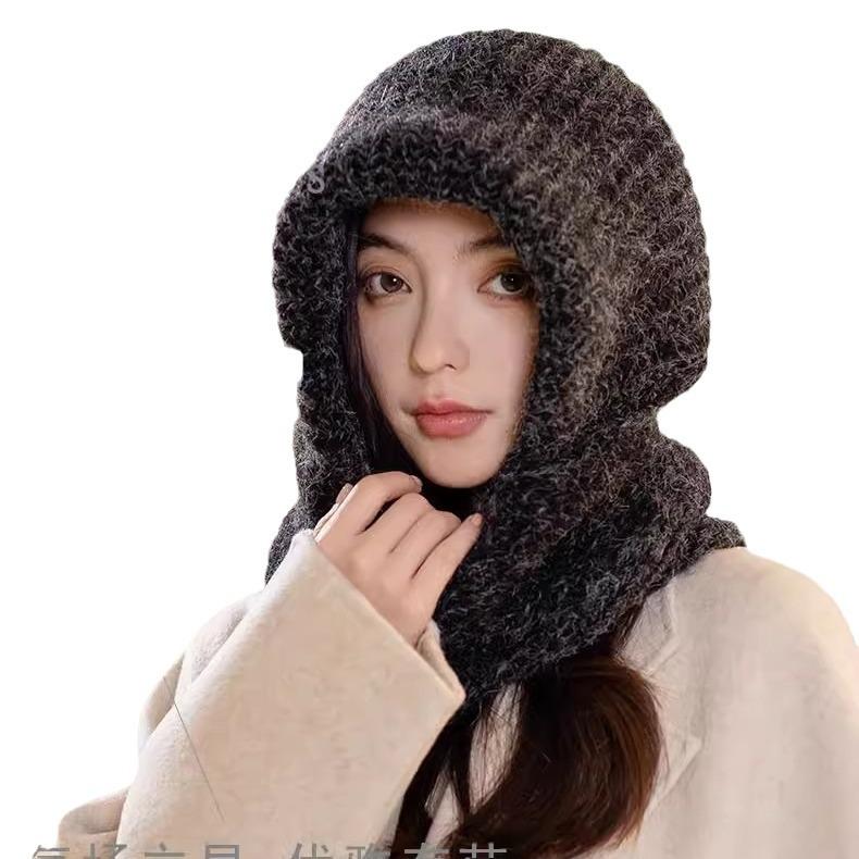 Plush Soft Winter Beanie, Neck and Face Mask Comfortable Ear Protection One-piece Hat Scarf, Ladies Thick Warm Riding Hat