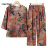Conjunto de Verão Floral de Algodão e Seda para Mulheres Idosas