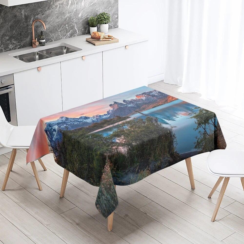 Nature Scenery Tablecloth Beach  Printed  Party Restaurant Table Decoration Stain Resistant & Waterproof