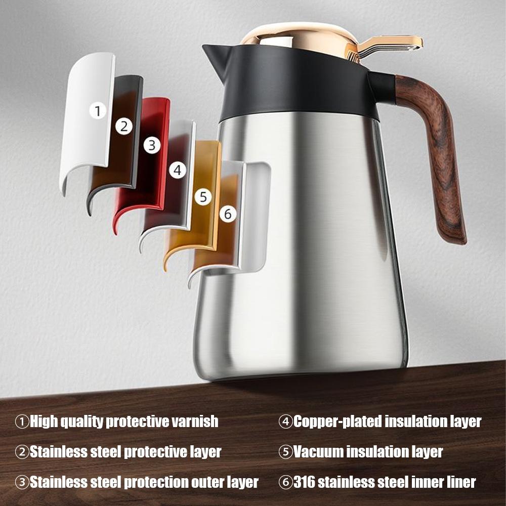 Termoskanna i 316 rostfritt stål för tebryggare Stort tefilter Större kapacitet 1600ml Vakuumtermosflaska Tumlare