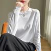Women's Crew Neck Long Sleeve T-Shirt Regular Fit Elegant Lady Style Mercerized Cotton Solid Color Spring Casual Versatile Basic Layering Top