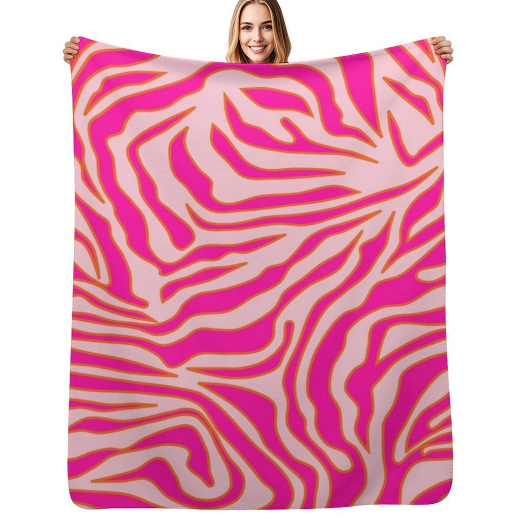 Zebra Print Pink And Orange Zebra Stripes Wild Animal Print Preppy Decor Modern Zebra Pattern Throw Blanket