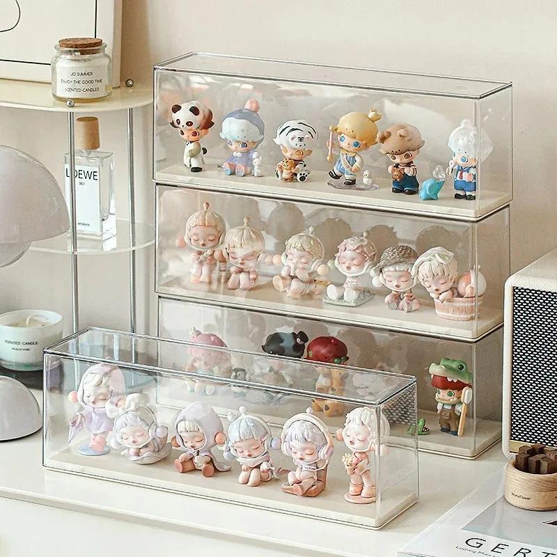 Cute Acrylic Display Case for Mini Collectibles 6 Tier Stackable Shelf Dustproof Cabinet for Blind Box Toys and Anime Figures