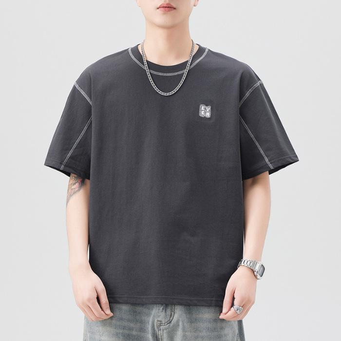 New Summer Style Embroidered Short-sleeved T-shirt for Men's Loose Round Neck Five-point Sleeve T-shirt Casual