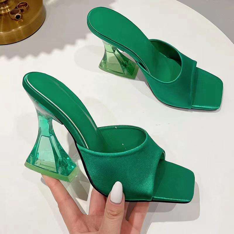 2024 Women's High Heel Slippers: European & American Summer Style, Square Toe Sandals, Sizes 40-43