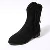 Fringe Boots Women's Winter 2025 New Plus-size British-style Thick-heeled V-mouth Booties