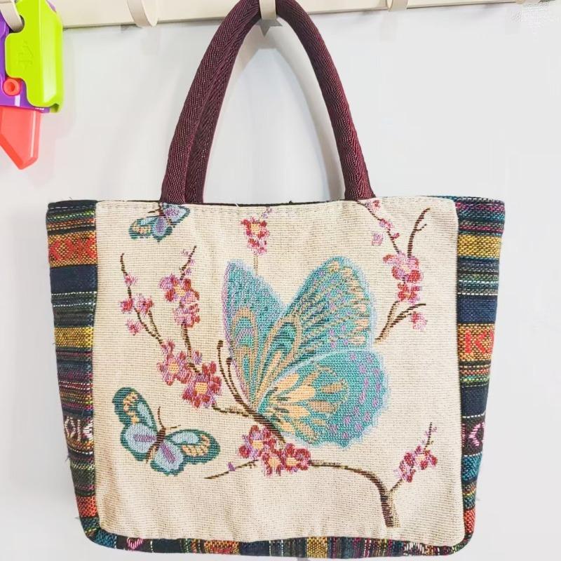 Canvas bag, women's large-capacity double-sided embroidered animal handbag, mommy bag, go shopping, handbag