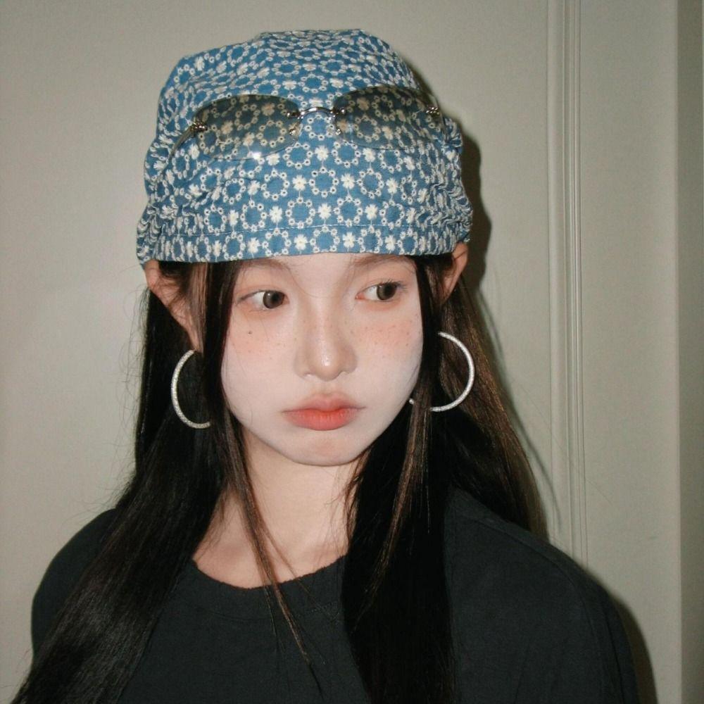 Punk Y2k Print Pullover Hats Ins Women's Turban Hat Retro Printed Beanies Cap Music Festival