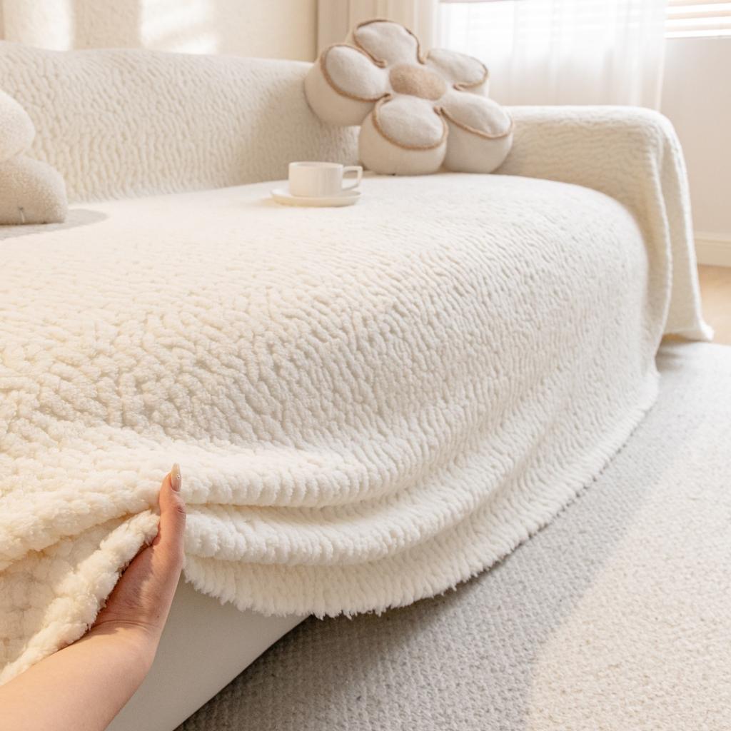 Soft Creamy Sofa Cover Heavy Furry Leisure Blanket  New Arrival for Living Room Couch Cover Sofa Towel