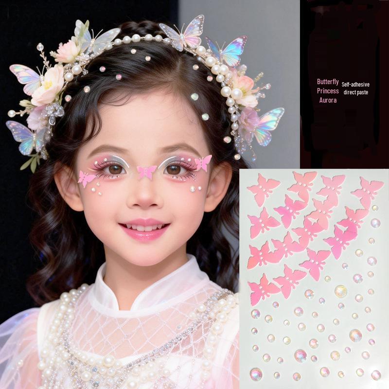 Aurora Butterfly Rhinestone Face Stickers for Children's Stage Makeup