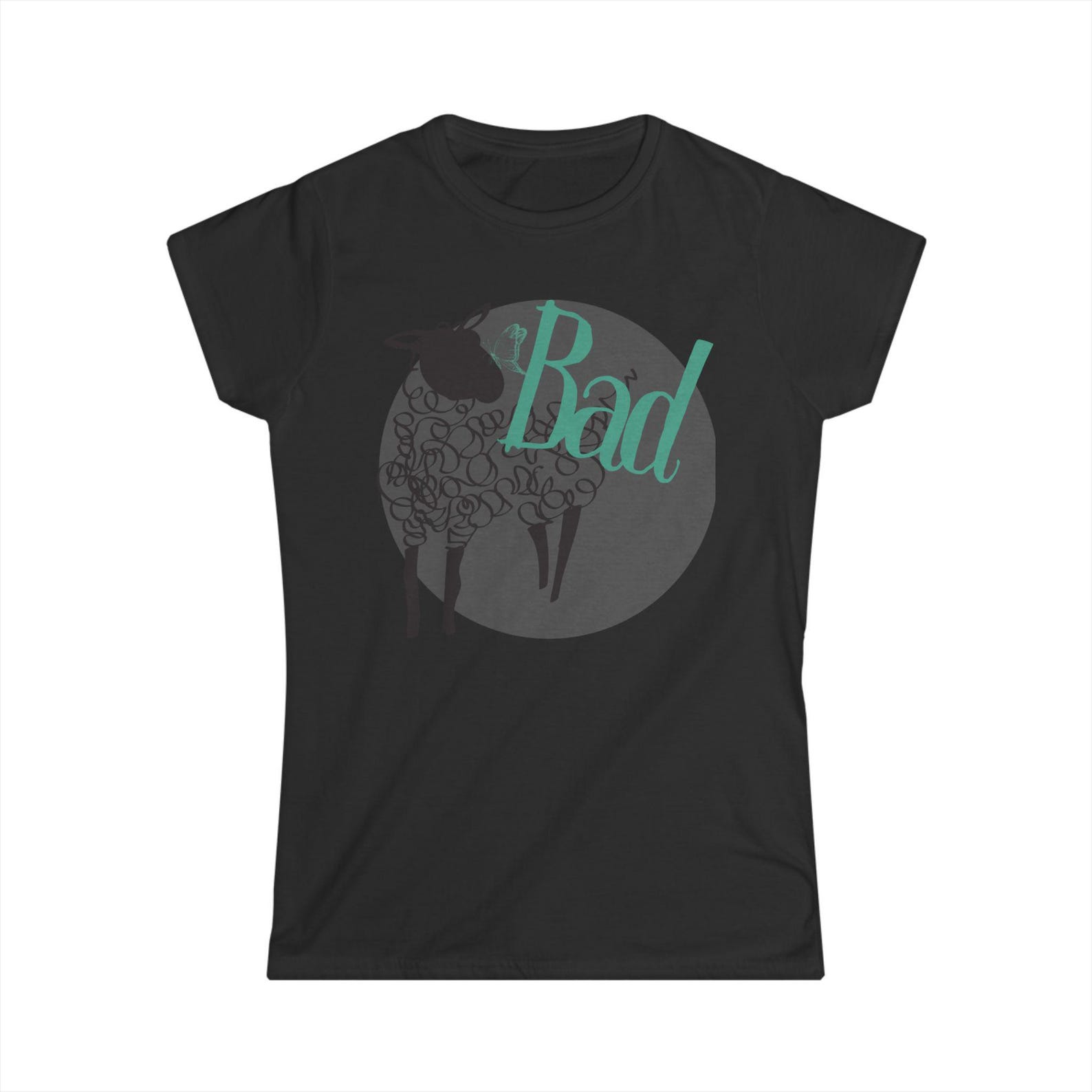 Bad Sheep Tee Trending Shirts Illustrated sheep silhouette, teal script typography, Gothicore, Weirdcore, Cuteful Sheep, Pastel Gothic gift S