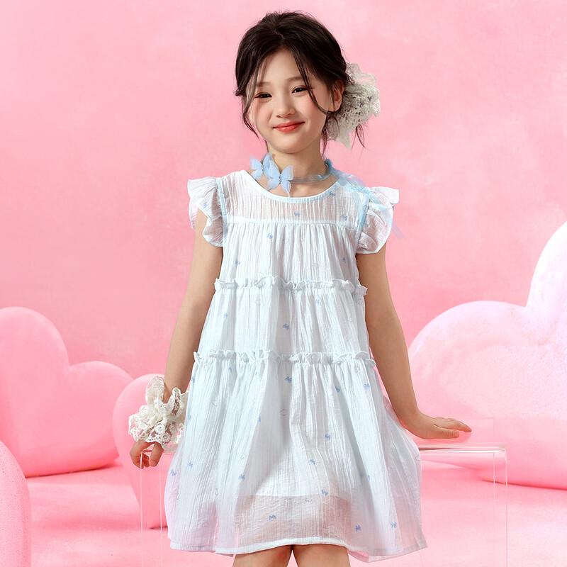 Xiaohu Patty Girls' Bow Print Flutter Sleeve Princess Dress