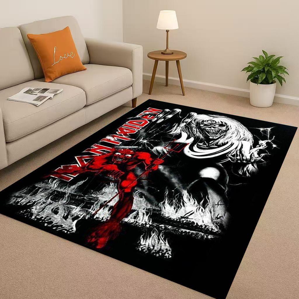 3D I Iron M Maidens Music Sign Living Room Non Slip Area Rug Soft Carpet for Bedroom Playroom Sofa,Easy Clean Home Decor Doormat