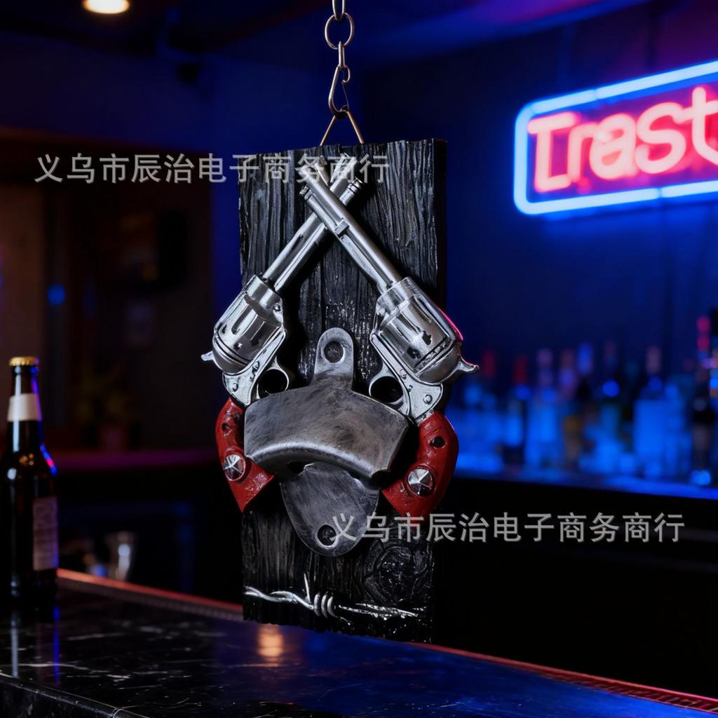 New resin statue pendant home refrigerator party double gun hanging board beer bottle opener ornament pendant