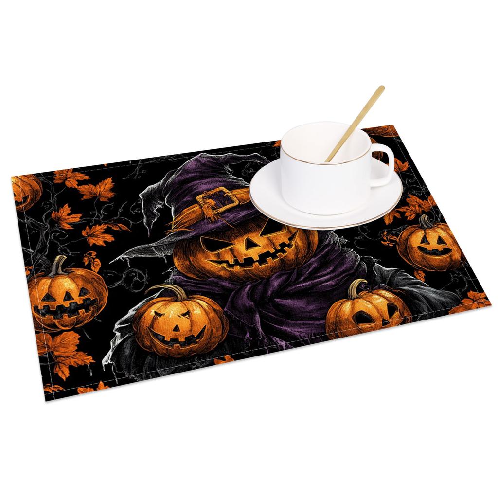 Halloween Placemats Dining Table Spooky Pumpkin Bat Moon Themed Table Mats Party Decor Trick or Treat Dinner Durable Washable