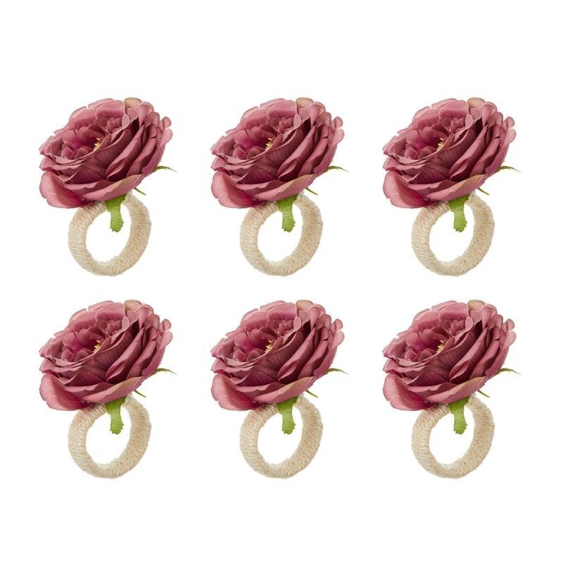 652F Set of 6 Artificial Flower Napkin Rings Elegant Tissue Holder for Dining and Parties Table Decorations for Weddings