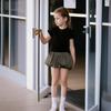 Summer Teen Girls Puff Skirt Retro Checkered High Waist A Line Mini Skirt for Kids Cute Bubble School Children Short Skirt