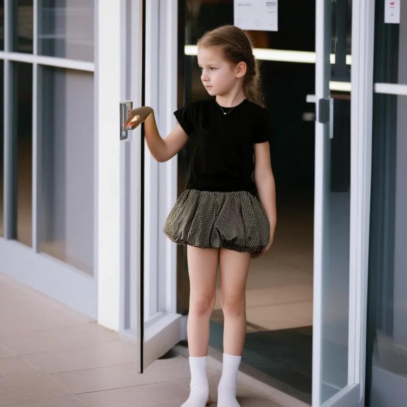 Summer Teen Girls Puff Skirt Retro Checkered High Waist A Line Mini Skirt for Kids Cute Bubble School Children Short Skirt