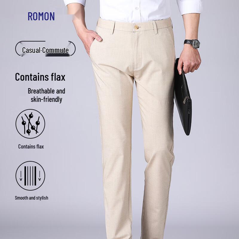 

Men s Linen Blend Ice Silk Straight-Leg Casual Pants 40