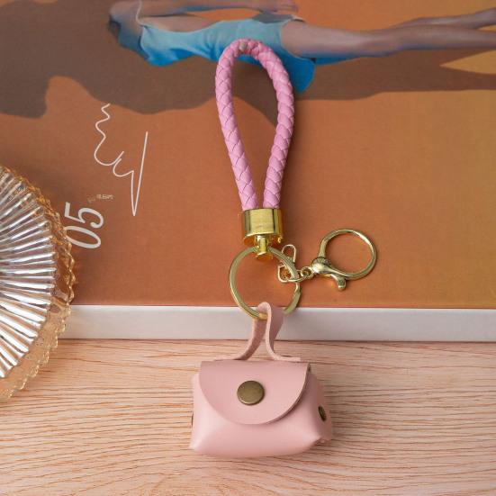 Mini Dumpling Coin Purse Keychain with Security Snap Detachable Wrist Strap Faux Leather Waterproof Compact Bag Key Holder