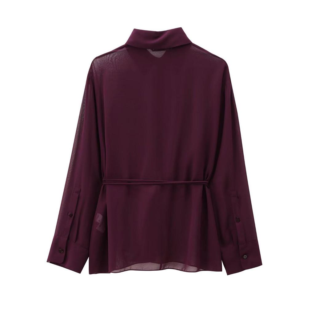 European & American Style Women's French Street Fashion Bow Long Sleeve Shirt