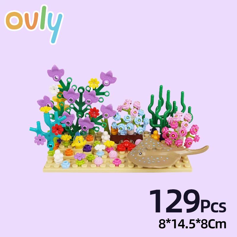 Ovly DIY Kreative Unterwasser Welt Abenteuer Hai Teufel Fisch Ozeane Tier Pflanze Aquarium Display Kleine Partikel Bausteine Set für MOC
