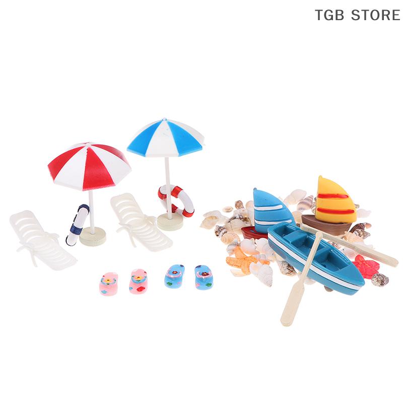 1Set 1:12 Miniature Deck Chair Beach Umbrella Boat Shell Kits Dollhouse Decoration