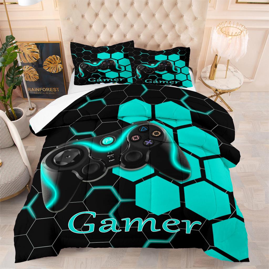 Lebendiges Sternenhimmel Gaming Controller Bettwäsche-Set - 3-teiliges Bettwäsche-Set