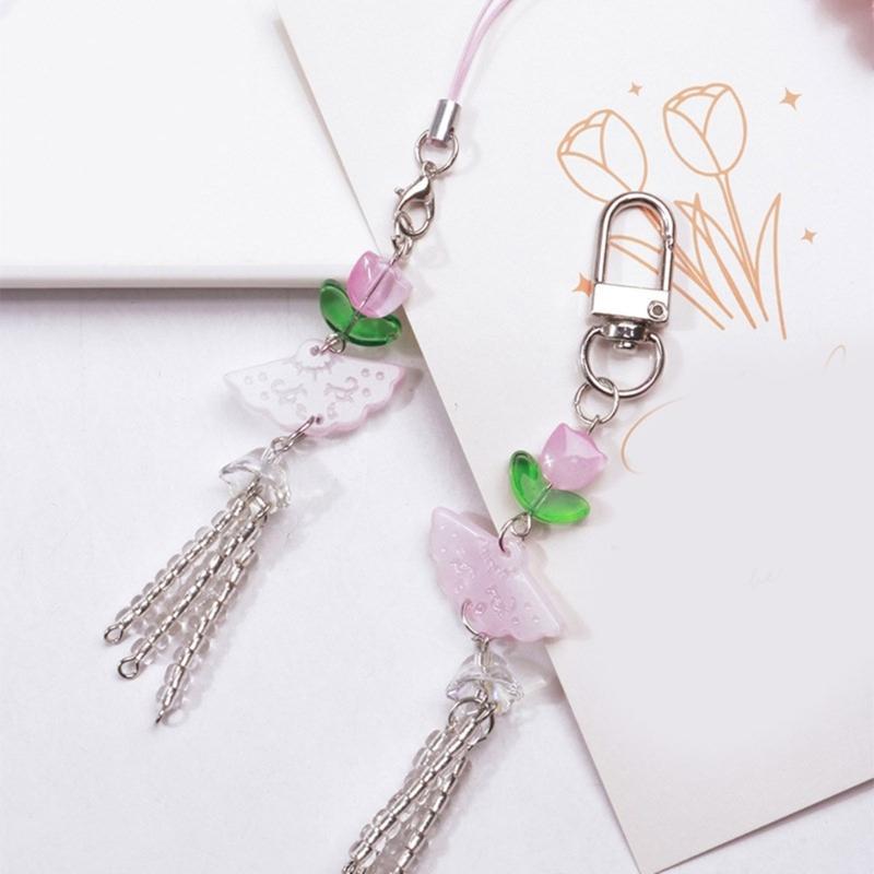 Fashionable Decorative Bead Pendant Chain Portable Fan Pendant Phone Accessory Fringe Phone Chain Hangings Decorations
