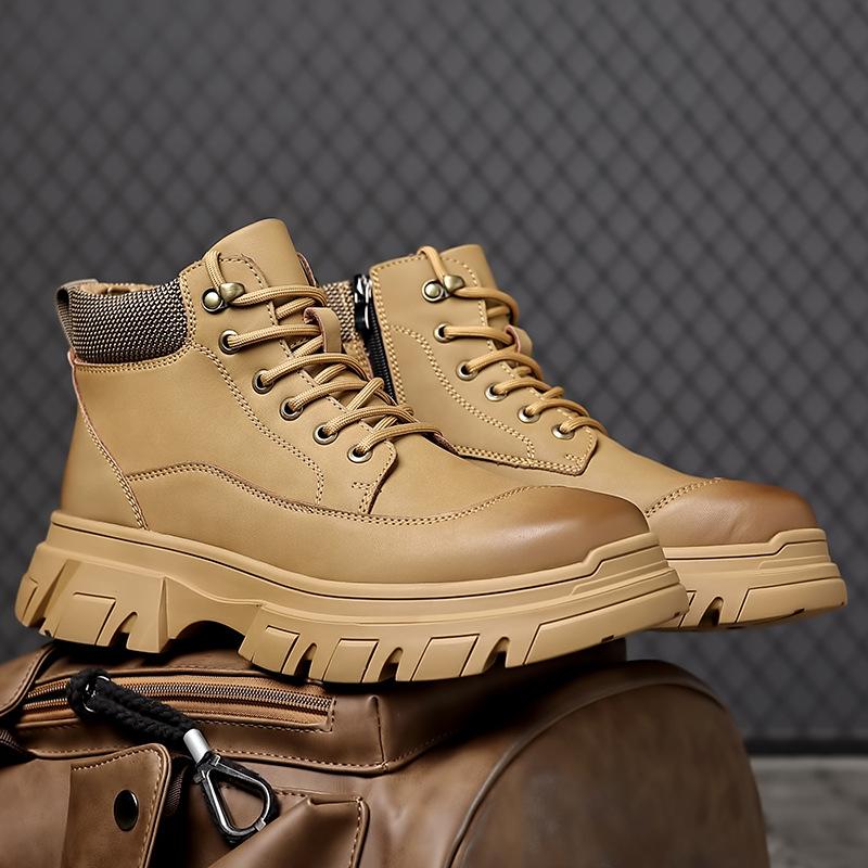 Martin boots autumn and winter British wind outdoor non-slip medium and high-top boots leather thick-soled mountaineering and velvet short boots