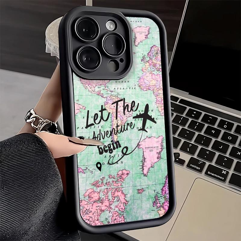 Handyhülle für iPhone 17 Air 16E 15 16 Pro Max Reisekarte Künstlerisches Muster Cover 14 Plus 13 12 Mini Weiche Schale Silikon Fundas