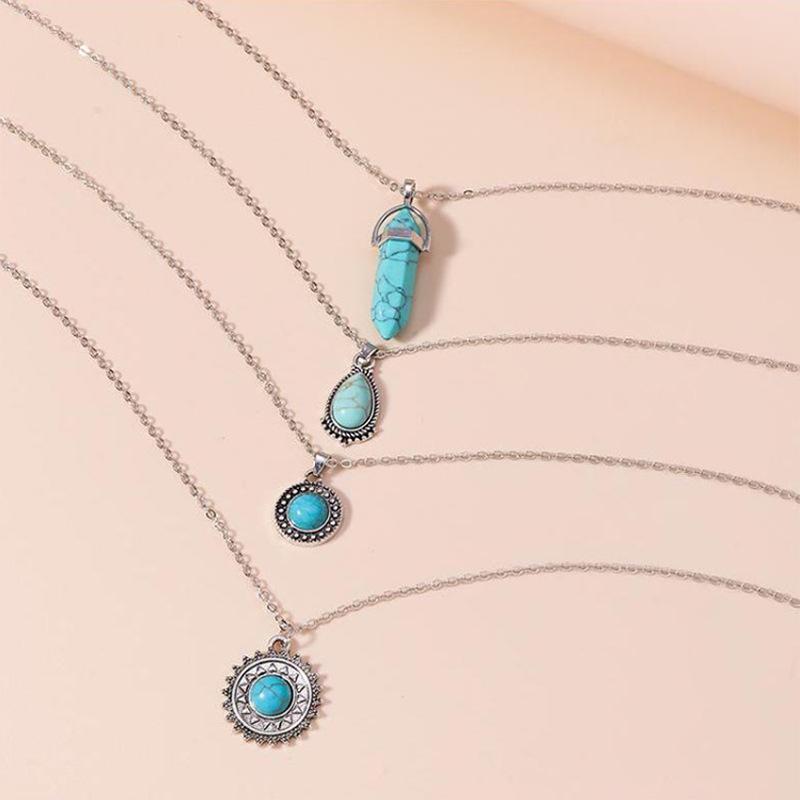 Bohemian Vintage Turquoise 4-Layer Pendant Necklace Set