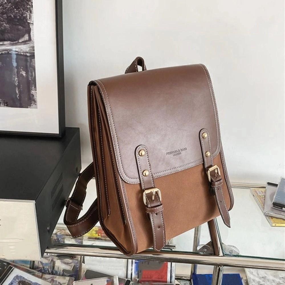 PU Leather Laptop School Bag Simple College Students Backpack Large Capacity Backpack  Travel