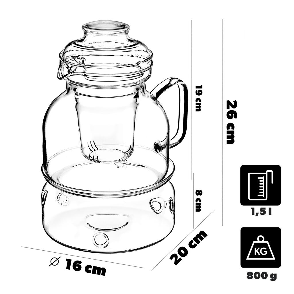 KADAX Hitzebeständige Kanne mit Stövchen Schlicht 1,5 l Brühsieb