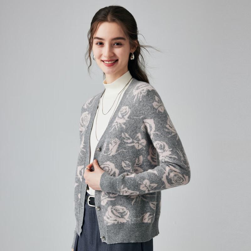PALUOPO Women's Romantic Rose Jacquard Cashmere Cardigan