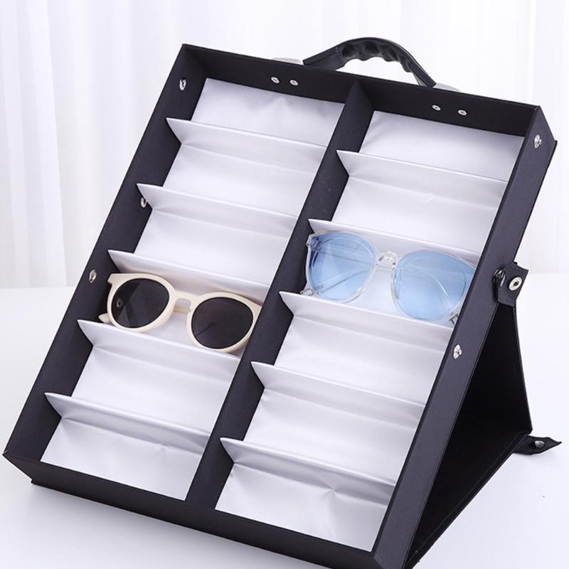 Portable Eyeglass Display Case with Soft Lining and Multiple Sections Storage Case for Neat Storage and Travel Use